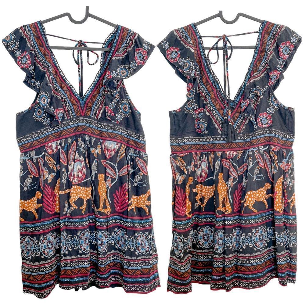 Anthropologie Deep V Tunic Mini Dress Cheetah MP - Picture 5 of 9